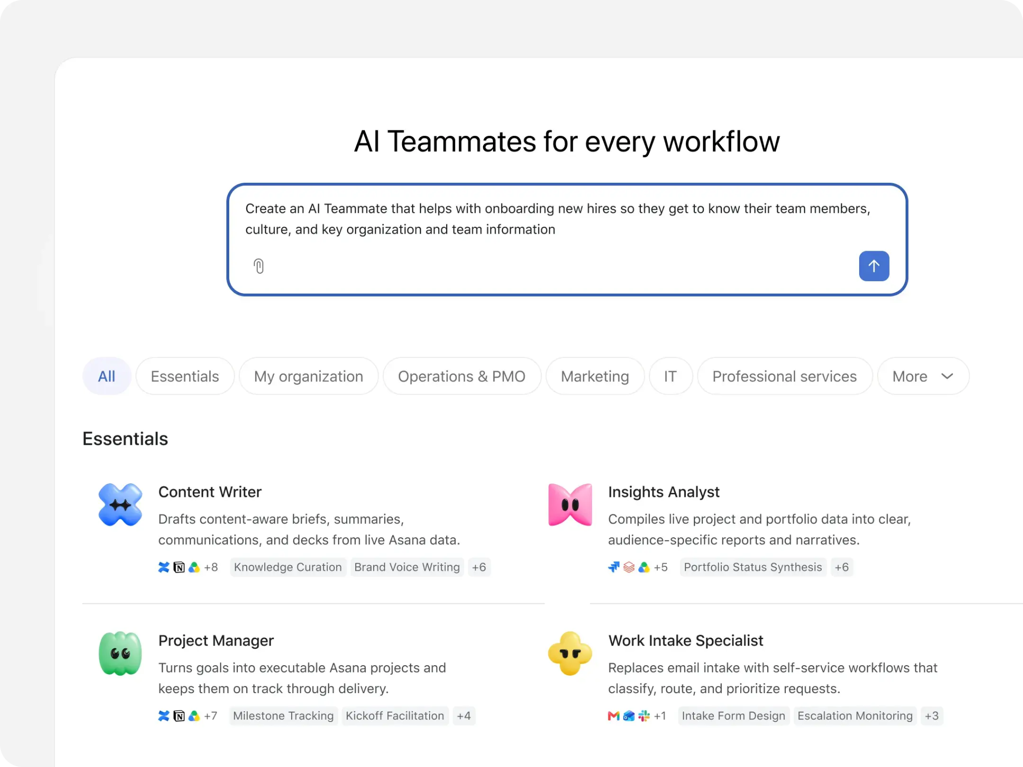 AsanaのAI Teammatesを紹介するClaudeブログの図版