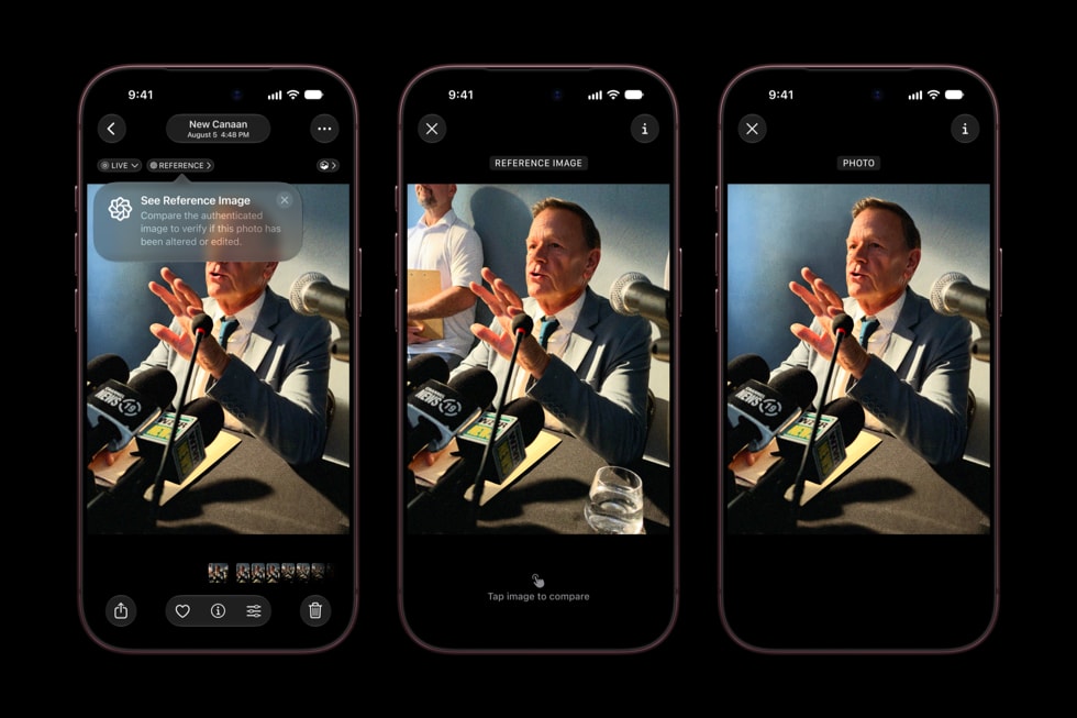 写真アプリでオリジナルと編集後の画像を見比べるApple Reference Imageの画面