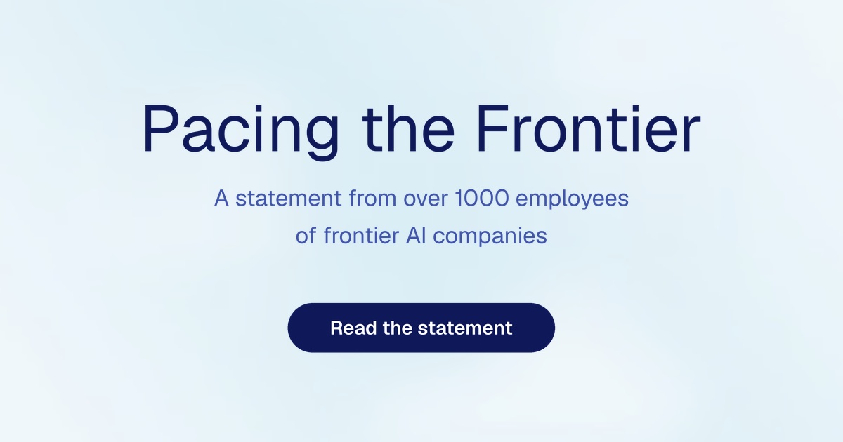 フロンティアAI企業の従業員1,386人が署名した「Pacing the Frontier」声明のカード画像